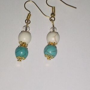 White and turquoise Gold Tone Earrings